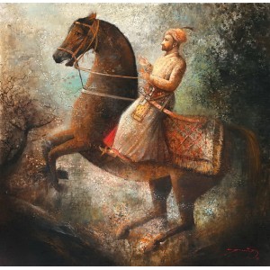 A. Q. Arif, Royal Hunter, 48 x 48 Inch, Oil on Canvas, Figurative Painting, AC-AQ-298